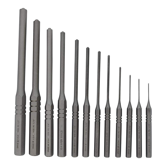 Grace USA - 12 pc Professional Steel Roll Pin Punch Set